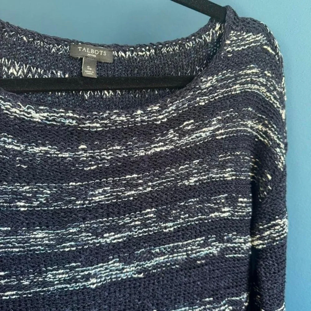 Talbots Stripe Sweater Women's Size Small Petite‎ Blue White Drop Shoulder Knit